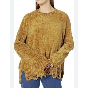 Show Me Your MuMu Fringed Fawn Ochre Chenille Knit Relaxed Sweater Womens Size S